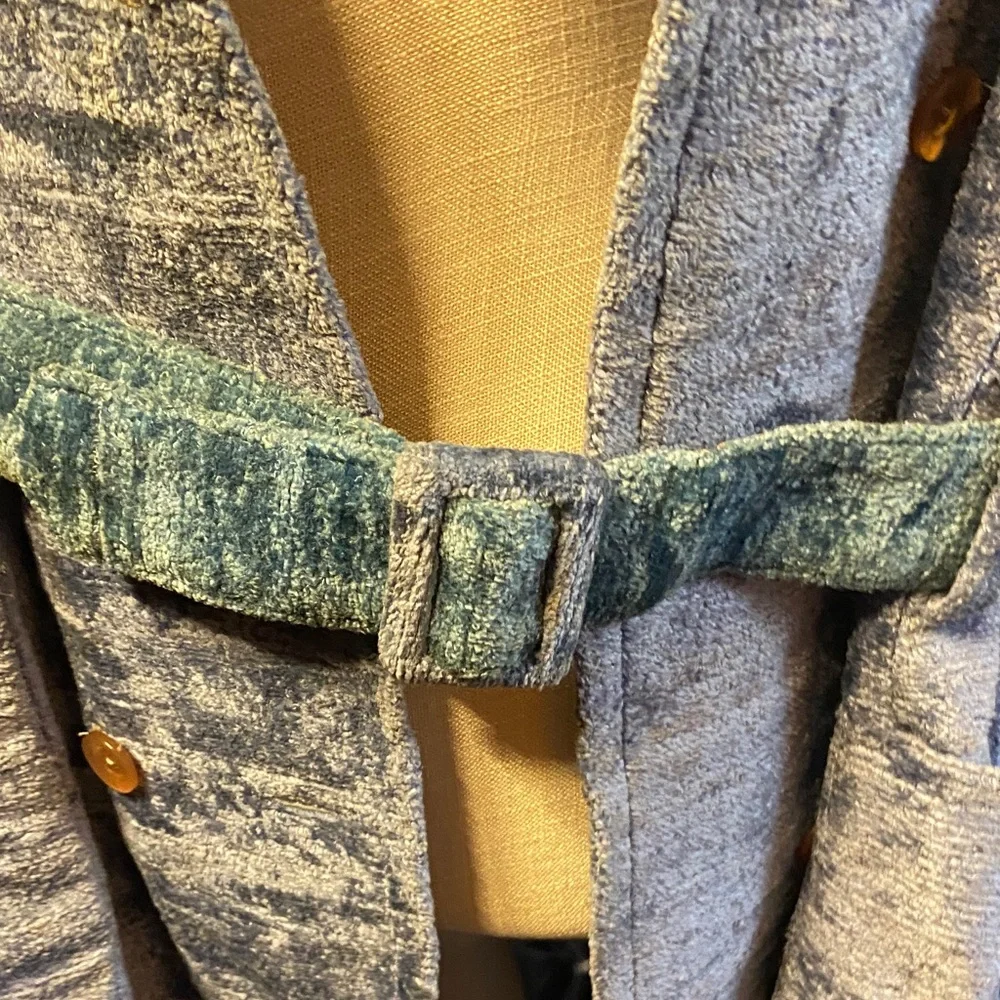 Textured Blue Belted Coat - Picture 9 of 11